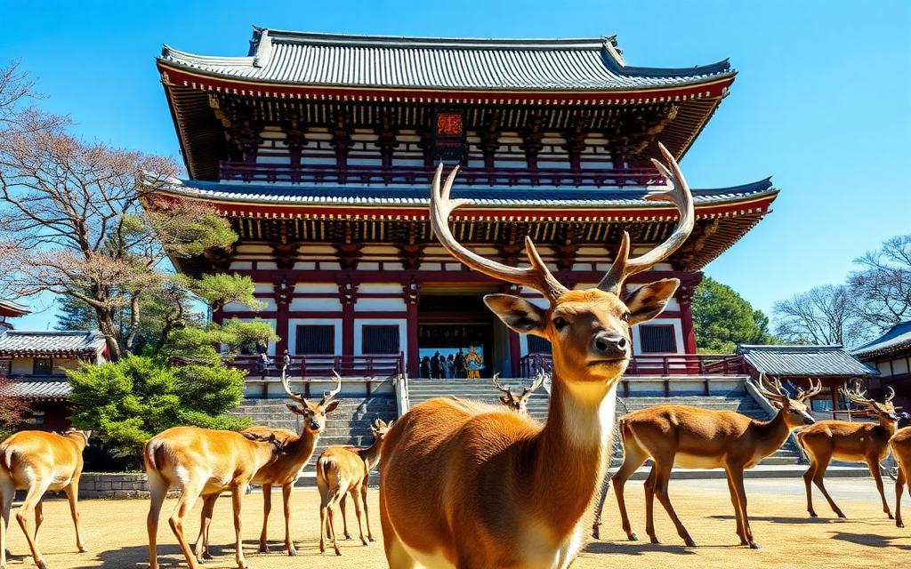 Szarvasok a Tōdai-ji templom előtt Narában