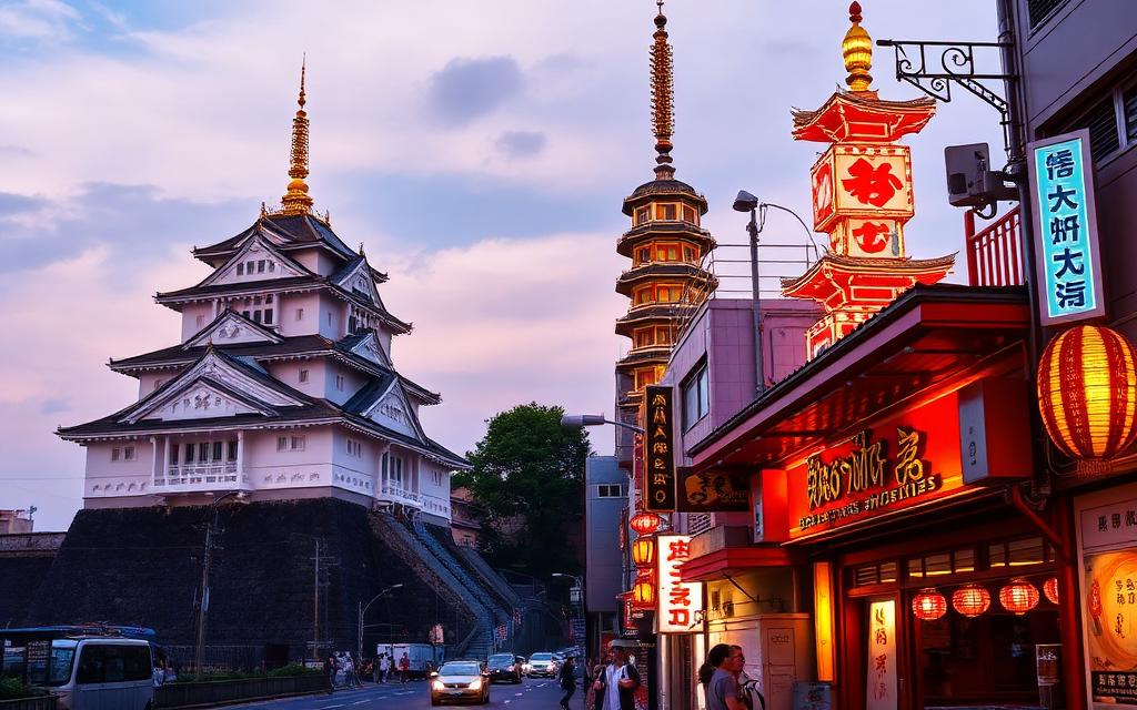 Osaka Castle és a Shinsekai neonutcája