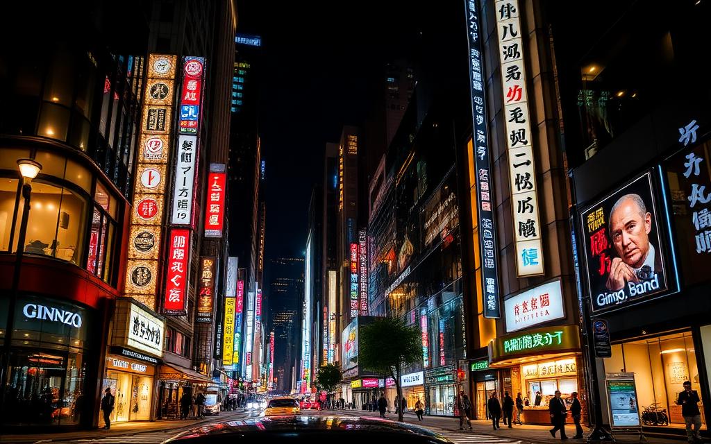Marunouchi és Ginza esti fényei Tokióban