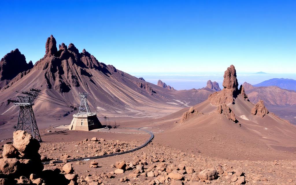 A Teide Nemzeti Park vulkáni tája és a kabinos felvonó