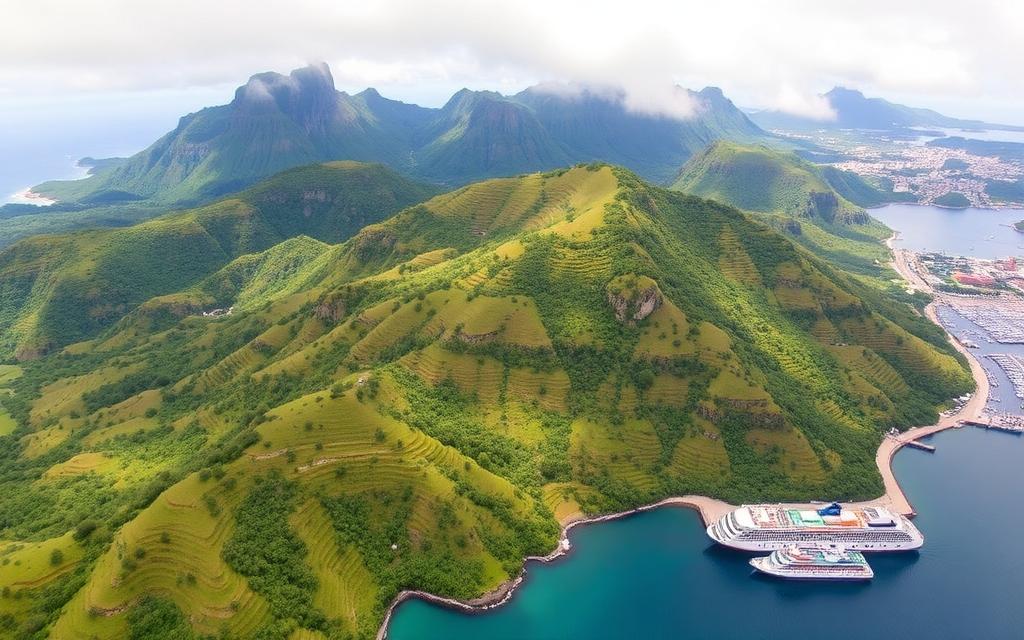 La Gomera zöld, teraszos hegyoldalai és a kikötő