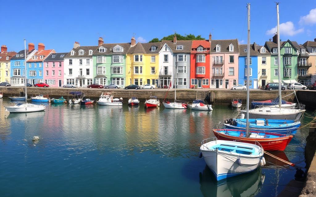 Tenby színes kikötője Walesben